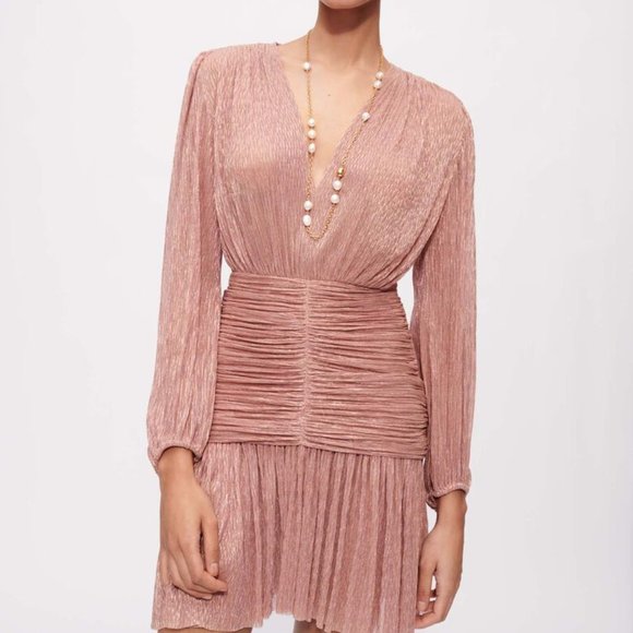 Maje Pleated & Draped Lamé Dress
